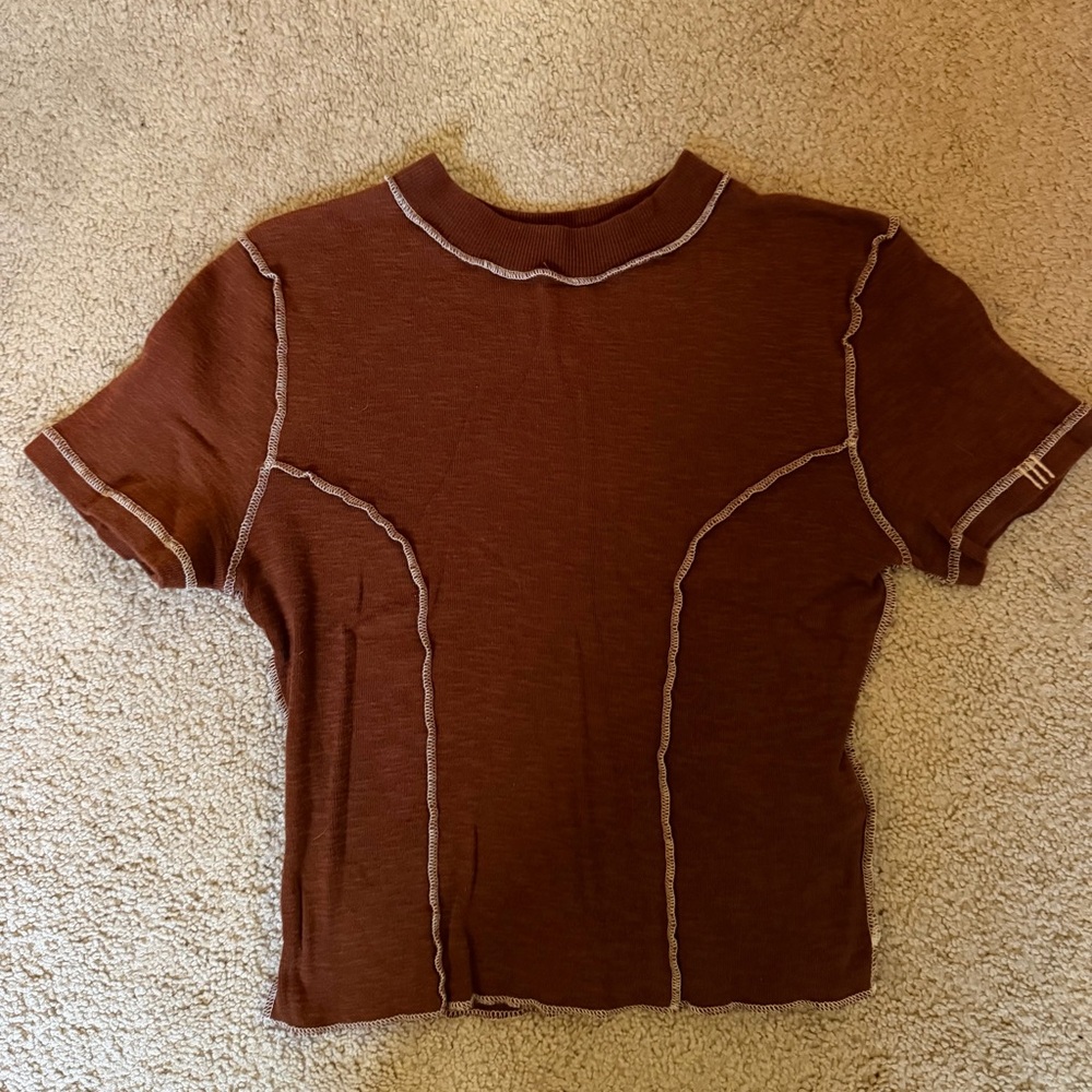 BDG Rust Short Sleeve Top with Contrast Stitching